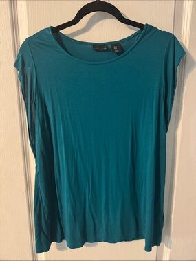 Tahari Teal Scoop Neck Cap Sleeve Tank